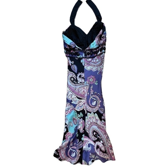 Jovani 100% Silk Halter Paisley Lined Beaded Evening Formal Long Gown Size 0 - Picture 4 of 10